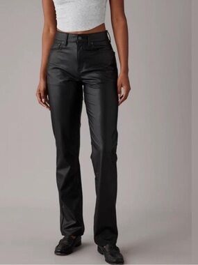American Eagle Outfitters Women’s Black Straight Faux Leather Jeans